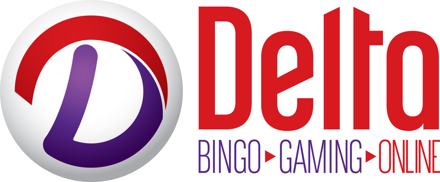 Delta Bingo logo featuring a circular icon with red and purple accents and a stylized ‘D,’ followed by the red word ‘Delta’ and the purple text ‘Bingo Gaming Online.